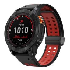 Per Garmin QuickFit 26mm Kalebol Cinturino magnetico in silicone bicolore (nero rosso)
