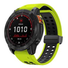 Per Garmin QuickFit 26mm Kalebol Cinturino magnetico in silicone bicolore (verde limone nero)