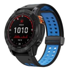 Per Garmin QuickFit 26mm Kalebol Cinturino magnetico in silicone bicolore (nero, azzurro)