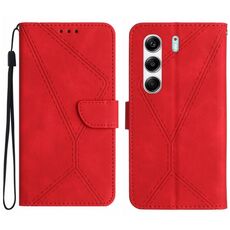 Custodia in pelle goffrata con cuciture per Tecno Camon 40 4G (rossa)