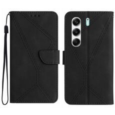 Custodia in pelle goffrata con cuciture per Tecno Camon 40 4G (nera)