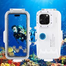 Per iPhone 16 Pro Max PULUZ Custodia subacquea impermeabile da 40 m/130 piedi con valvola unidirezionale per foto e video (bianca)