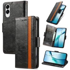 Per Samsung Galaxy S25 Edge 5G CustodiaNeo Splicing Dual Magnetic Buckle Custodia in Pelle per Telefono (Nero)