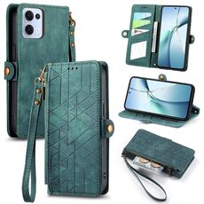 Per OPPO Reno13 Custodia per telefono in pelle con fibbia laterale e cerniera geometrica (verde)