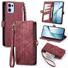 Per OPPO Reno13 Custodia per telefono in pelle con fibbia laterale e cerniera geometrica (rosso)