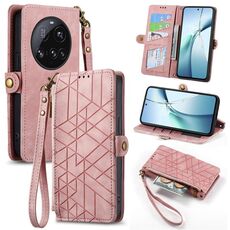 Per Xiaomi 15 Ultra Geometric Zipper Wallet Custodia in pelle con fibbia laterale (rosa)