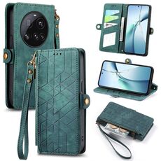 Per Xiaomi 15 Ultra Geometric Zipper Wallet Side Buckle Custodia in pelle per telefono (verde)