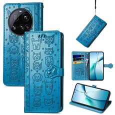 Per Xiaomi 15 Ultra Custodia in pelle goffrata con motivo a gatto e cane (blu)