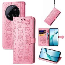 Per Xiaomi 15 Ultra Custodia in pelle goffrata con motivo a gatto e cane (rosa)