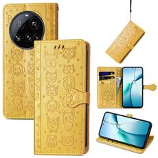 Per Xiaomi 15 Ultra Custodia in pelle goffrata con motivo a gatto e cane (giallo)