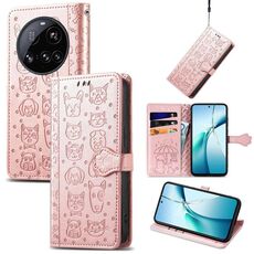 Per Xiaomi 15 Ultra Custodia in pelle goffrata con motivo a gatto e cane (oro rosa)