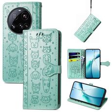 Per Xiaomi 15 Ultra Custodia in pelle goffrata con motivo a gatto e cane (verde)