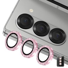 Per Samsung Galaxy Z Fold7 ENKAY Hat-Prince 9H Obiettivo della fotocamera posteriore Pellicola in vetro temperato in lega di alluminio glitterata (rosa)