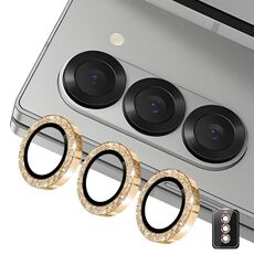 Per Samsung Galaxy Z Fold7 ENKAY Hat-Prince 9H Obiettivo della fotocamera posteriore Pellicola in vetro temperato in lega di alluminio glitterata (oro)