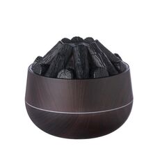 Umidificatore USB con luce notturna ambientale a fuoco di carbone simulato, grande umidificatore a fiamma nebulizzata (venatura del legno scuro)