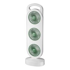Semplice ventilatore a tripla turbina con design grande, ventilatore da tavolo con ricarica USB, portatile, per la casa e l'esterno, dormitorio (bianco-verde)