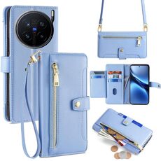 Per vivo X200 Pro 5G Custodia per telefono in pelle con cerniera a tracolla e texture di pecora (blu)