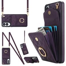 Per Samsung Galaxy S25 Edge 5G Custodia per telefono con trama rombica e cordino lungo (viola scuro)
