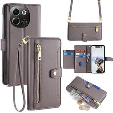 Per Tecno Pova 6 Neo 5G Sheep Texture Portafoglio con cerniera in pelle Custodia per telefono (grigio)