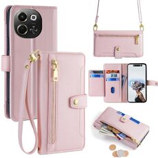 Per Tecno Pova 6 Neo 5G Sheep Texture Portafoglio a tracolla con cerniera in pelle Custodia per telefono (rosa)