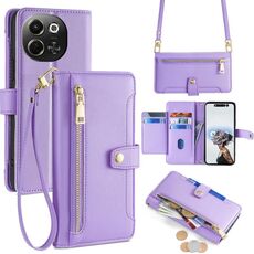 Per Tecno Pova 6 Neo 5G Sheep Texture Portafoglio a tracolla con cerniera in pelle Custodia per telefono (viola)