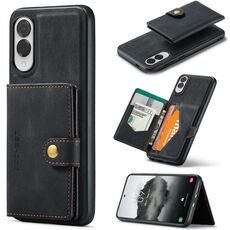 Per Samsung Galaxy S25 Edge 5G JEEHOOD J01 Retro Custodia per telefono con portafoglio magnetico staccabile (nero)
