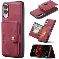 Per Samsung Galaxy S25 Edge 5G JEEHOOD J01 Retro Custodia per telefono con portafoglio magnetico staccabile (rosso)