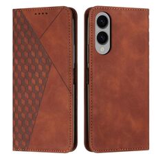 Per Samsung Galaxy S25 Edge 5G Custodia per telefono in pelle magnetica con effetto pelle con cuciture a diamante (marrone)