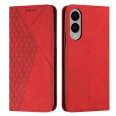 Per Samsung Galaxy S25 Edge 5G Custodia per telefono in pelle magnetica con effetto pelle con cuciture a diamante (rosso)