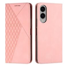 Per Samsung Galaxy S25 Edge 5G Custodia per telefono in pelle magnetica con effetto pelle con cuciture a diamante (oro rosa)