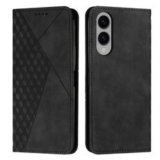 Per Samsung Galaxy S25 Edge 5G Custodia per telefono in pelle magnetica con effetto pelle con cuciture a diamante (nero)