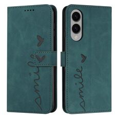 Per Samsung Galaxy S25 Edge 5G Custodia in pelle con stampa a cuore e cordino lungo (verde)