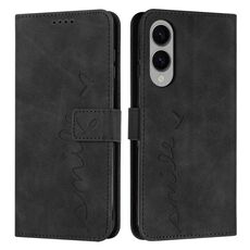 Per Samsung Galaxy S25 Edge 5G Custodia in pelle con stampa a cuore e cordino lungo (nero)