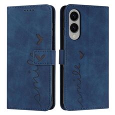 Per Samsung Galaxy S25 Edge 5G Custodia in pelle con stampa a cuore e cordino lungo (blu)