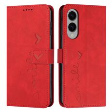 Per Samsung Galaxy S25 Edge 5G Custodia in pelle con stampa a cuore e cordino lungo (rosso)