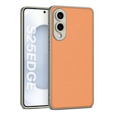 Per Samsung Galaxy S25 Edge 5G GKK Custodia per telefono in pelle con vernice metallica e copertura completa (arancione)