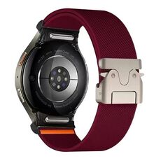Per Samsung Galaxy Watch 7/6/5/4, cinturino elastico in nylon con fibbia a paracadute e connettore a pulsante (rosso vino)