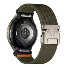 Per Samsung Galaxy Watch 7/6/5/4, cinturino elastico in nylon con fibbia a paracadute e connettore a pulsante (verde militare)