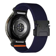 Per Samsung Galaxy Watch 7/6/5/4, cinturino in nylon elastico con fibbia a paracadute e connettore a pulsante (blu scuro)