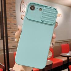 Per iPhone 16e Custodia per telefono in silicone liquido TPU con protezione per fotocamera scorrevole (blu ghiaccio)
