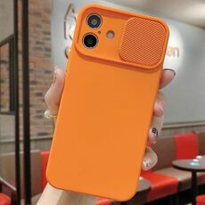 Per iPhone 16 Plus Custodia per telefono in silicone liquido TPU con protezione per fotocamera scorrevole (arancione)