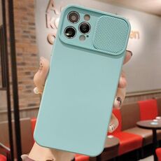 Per iPhone 15 Pro Custodia per telefono in silicone liquido TPU con protezione per fotocamera scorrevole (blu ghiaccio)
