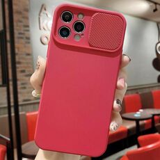 Per iPhone 15 Pro Custodia per telefono in silicone liquido TPU con protezione per fotocamera scorrevole (rosso)