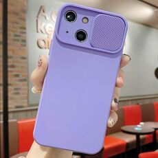 Per iPhone 15 Plus Custodia per telefono in silicone liquido TPU con protezione per fotocamera scorrevole (viola lavanda)