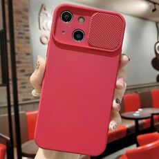 Per iPhone 15 Plus Custodia per telefono in silicone liquido TPU con protezione per fotocamera scorrevole (rosso)