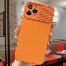 Per iPhone 14 Pro Max Custodia per telefono in silicone liquido TPU con protezione per fotocamera scorrevole (arancione)