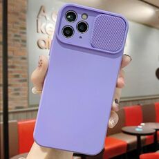 Per iPhone 11 Pro Max Custodia per telefono in silicone liquido TPU con protezione per fotocamera scorrevole (viola lavanda)