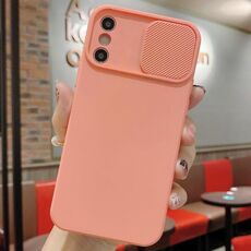 Per iPhone X / XS Custodia per telefono in silicone liquido TPU con protezione per fotocamera scorrevole (rosa arancione)
