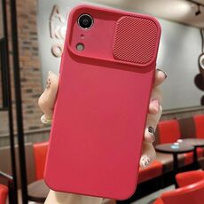 Per iPhone XR Custodia per telefono in silicone liquido TPU con protezione per fotocamera scorrevole (rosso)