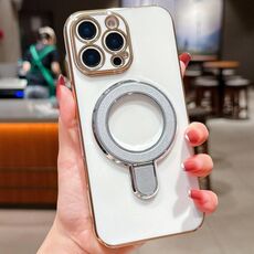 Per iPhone 14 Pro Max Custodia per telefono con supporto in metallo elettroplaccato a tinta unita (argento bianco)